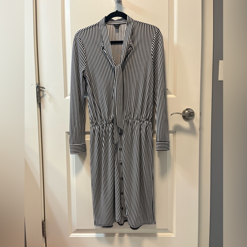 Ann Taylor black and white striped shirt dress